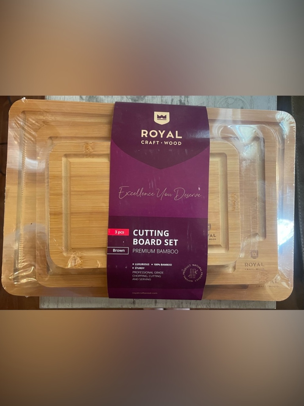 ROYAL Premium Bamboo Cutting Board Set - Brown, 3 pcs